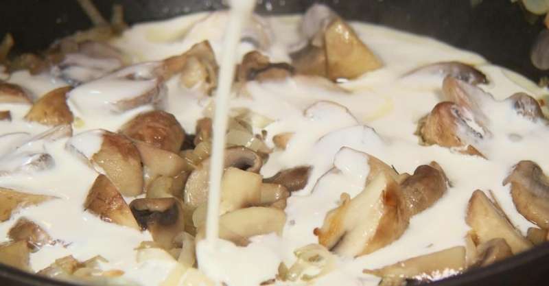 Куриная грудка с грибным соусом и салат с редисом